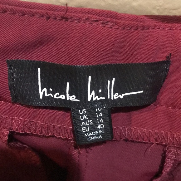 NWT Nicole Miller Cabernet Dress Pants w/Pockets Faux Pearl Belt Sparkle Bow-10 - Picture 7 of 12